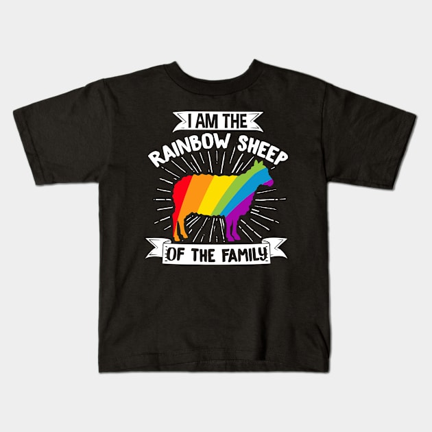 LGBT Lesbian Gay Pride I Am The Rainbow Sheep Of The Family Kids T-Shirt by Caskara